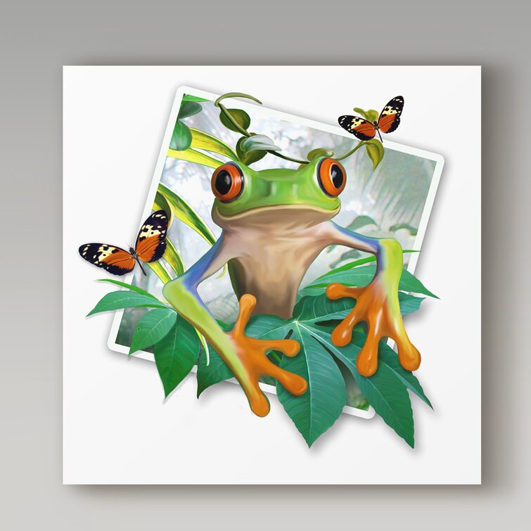 Green Frog Photograph Acrylic Painting Print on Wrapped Canvas